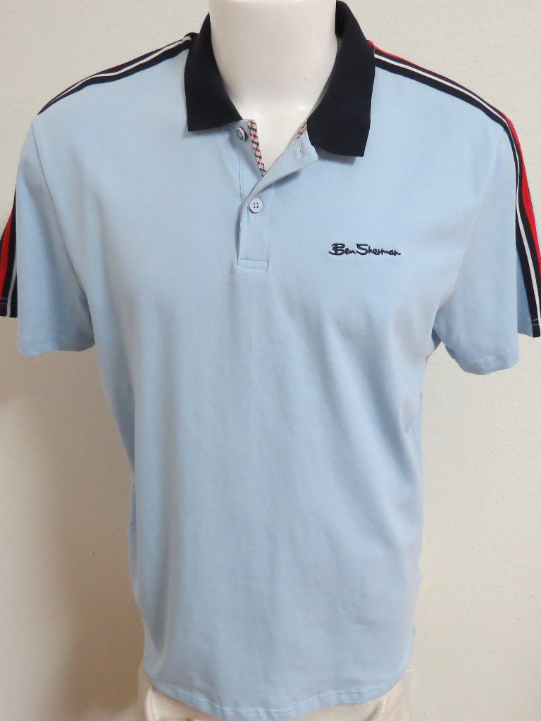 Sz L Baby Blue Ben Sherman Menâs #19j Polo Shirt